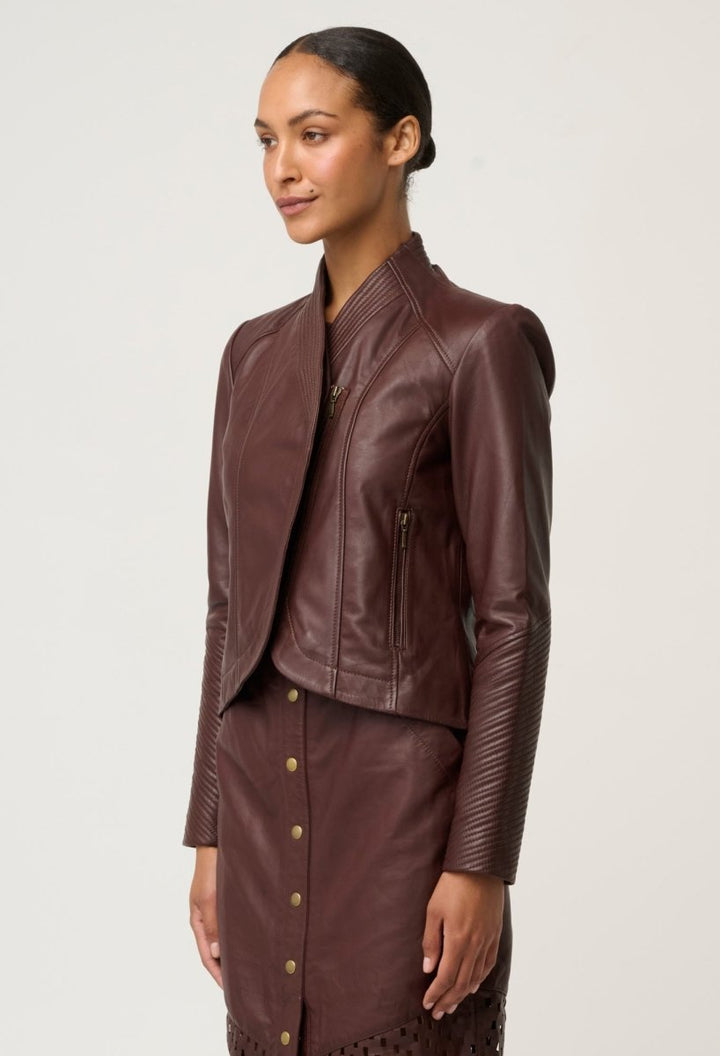 Acer Leather Shawl Collar Detail Jacket in Oxblood Coats &amp; Jackets Once Was