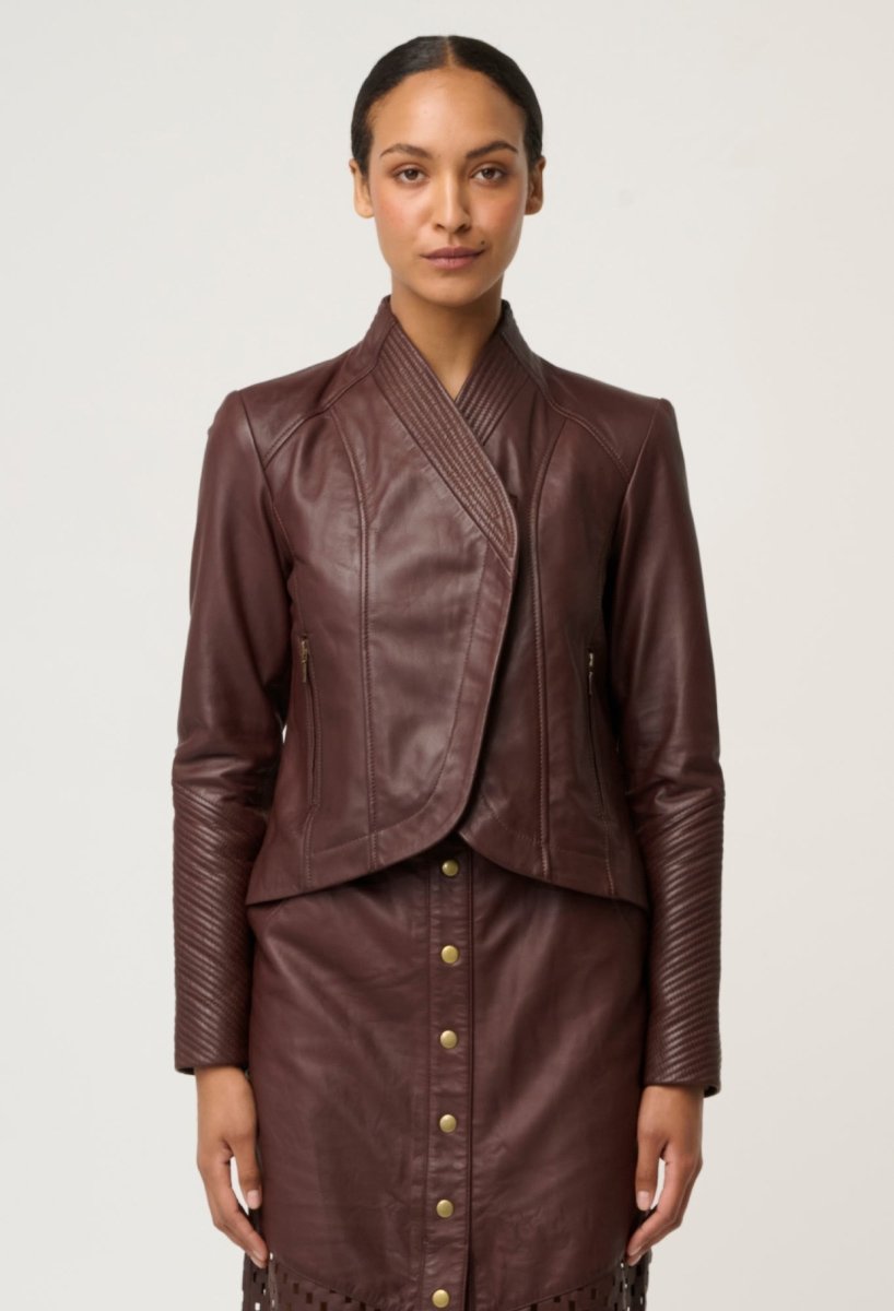 Acer Leather Shawl Collar Detail Jacket in Oxblood Coats &amp; Jackets Once Was