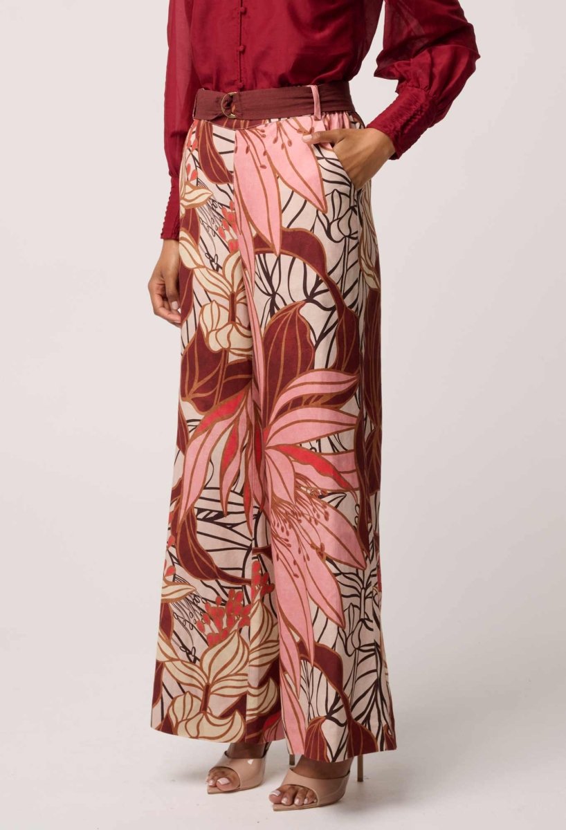 Adele Linen Viscose Belted Printed Pant in Cathedral Botanic Pant Once Was