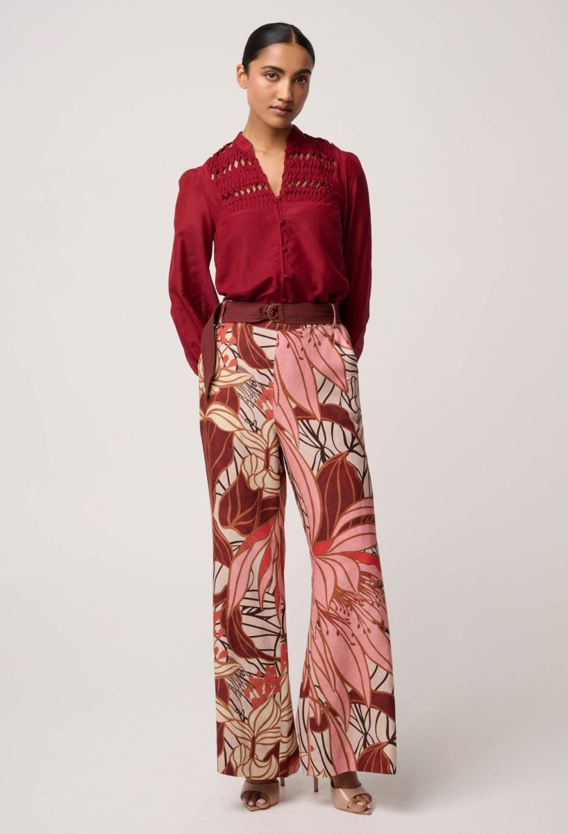 Adele Linen Viscose Belted Printed Pant in Cathedral Botanic Pant Once Was