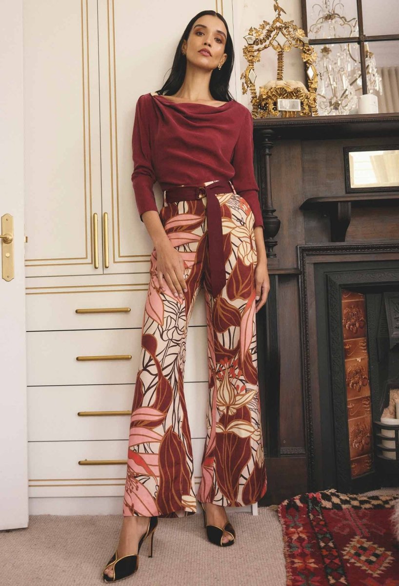 Adele Linen Viscose Belted Printed Pant in Cathedral Botanic Pant Once Was