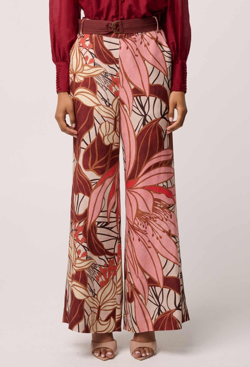 Adele Linen Viscose Belted Printed Pant in Cathedral Botanic Pant Once Was