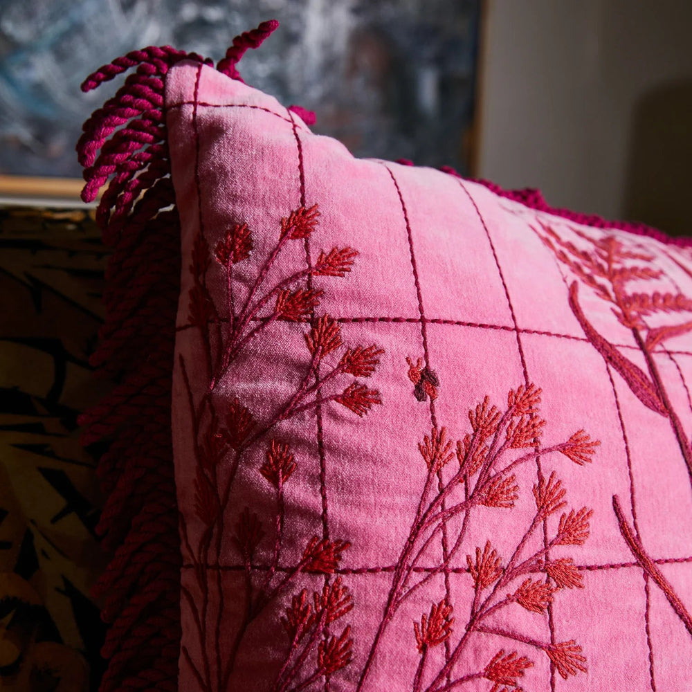 Adelyn Embroidered Cushion - Cosmo Pink Feather Insert cushion Sage & Clare