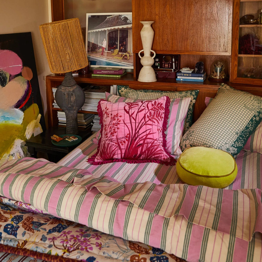 Adelyn Embroidered Cushion - Cosmo Pink Feather Insert cushion Sage & Clare