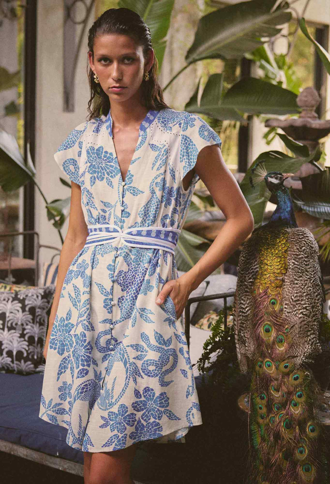 Adriana Linen Viscose Embroidered Yoke Dress in Azure Mosaic Stanleyandstone Adriana Linen Viscose Embroidered Yoke Dress in Azure Mosaic Stanleyandstone