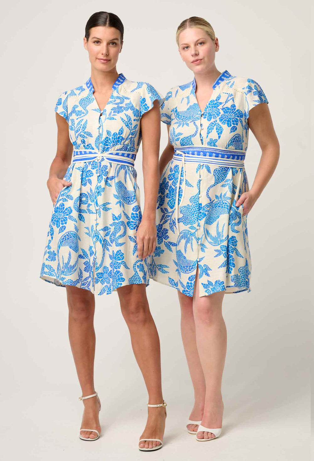 Adriana Linen Viscose Embroidered Yoke Dress in Azure Mosaic dress Once Was