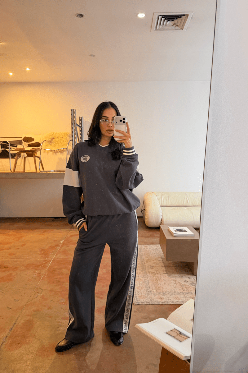 AJ Appliqué Sweatshirt Washed Black Windcheater Araminta James