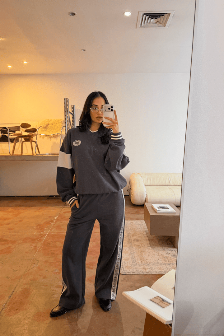 AJ Appliqué Sweatshirt Washed Black Windcheater Araminta James