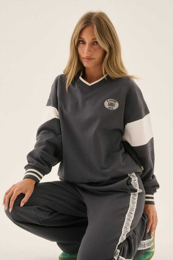 AJ Appliqué Sweatshirt Washed Black Windcheater Araminta James