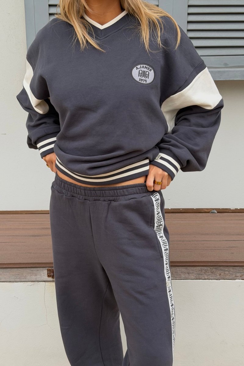 AJ Appliqué Sweatshirt Washed Black Windcheater Araminta James