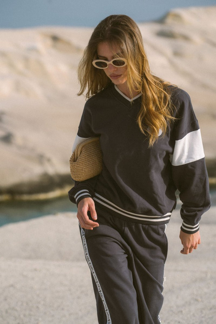 AJ Appliqué Sweatshirt Washed Black Windcheater Araminta James