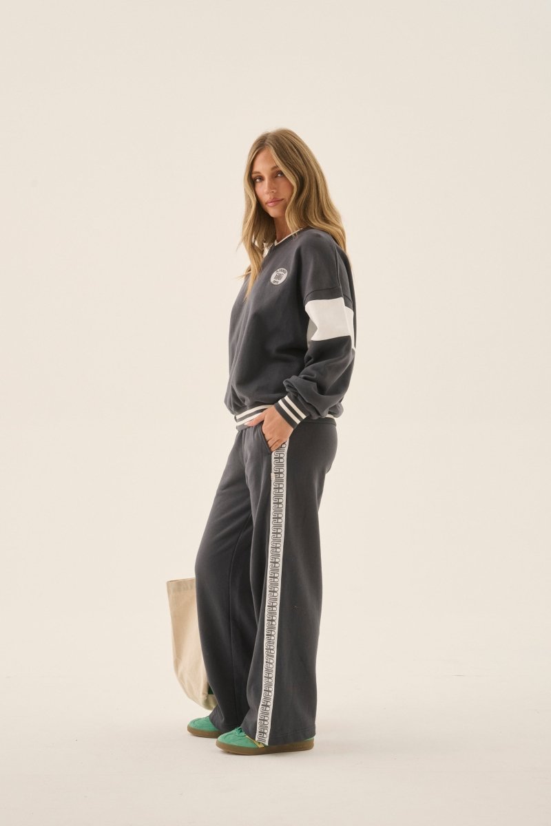 AJ Wide Leg Trackpant Washed Black track pants Araminta James