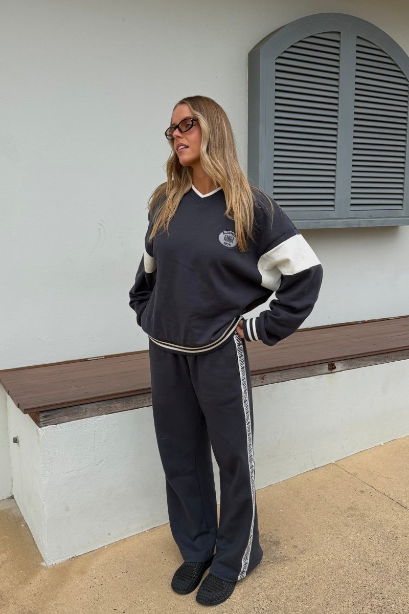 AJ Wide Leg Trackpant Washed Black track pants Araminta James