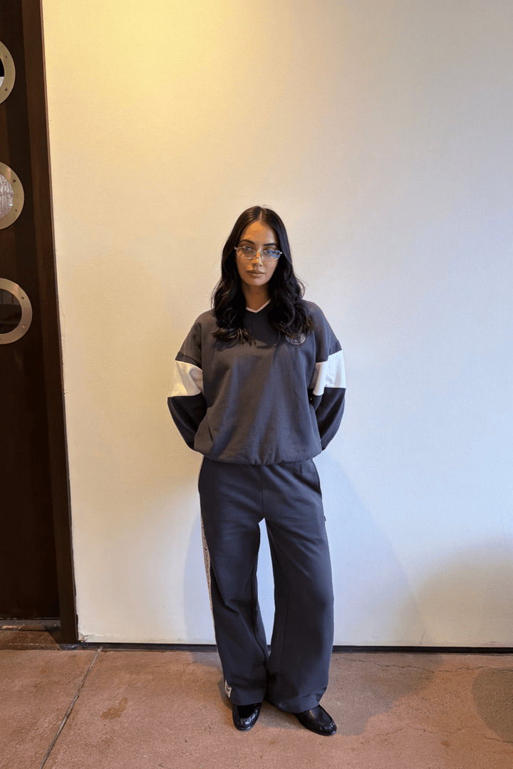 AJ Wide Leg Trackpant Washed Black track pants Araminta James