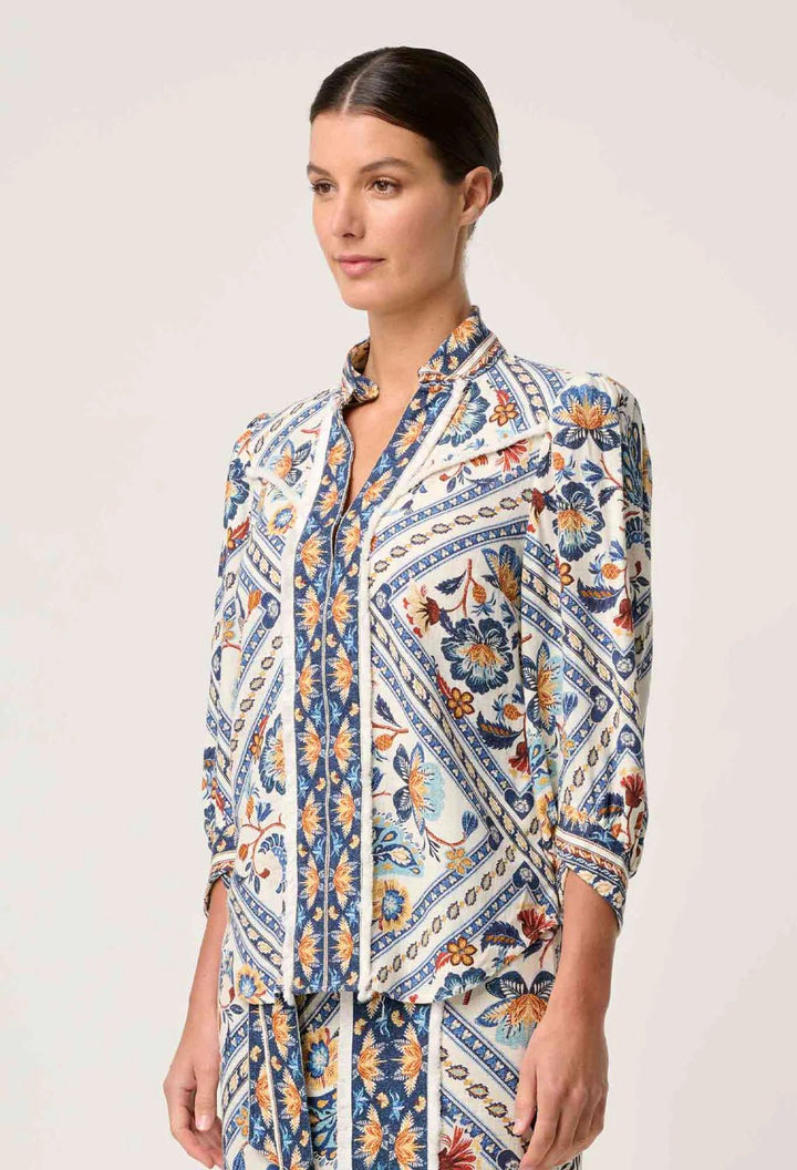 Alexis Linen Viscose Fringe Shirt in Petinos Floros Blouse Once Was