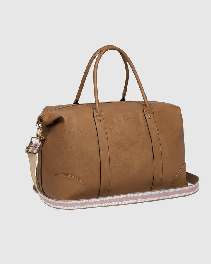 Alexis Stripe Weekender Travel Bag - Camel Handbag Louenhide