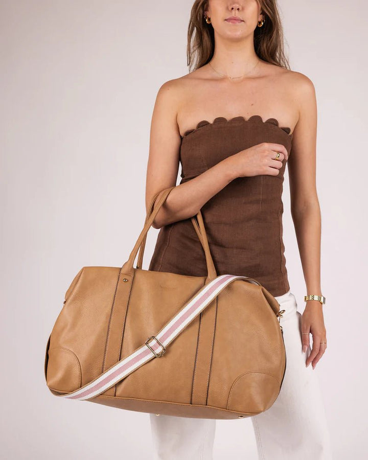 Alexis Stripe Weekender Travel Bag - Camel Handbag Louenhide