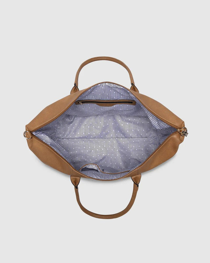 Alexis Stripe Weekender Travel Bag - Camel Handbag Louenhide