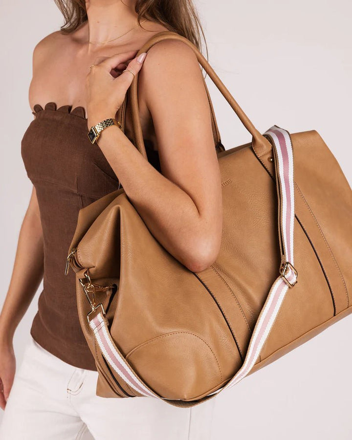 Alexis Stripe Weekender Travel Bag - Camel Handbag Louenhide