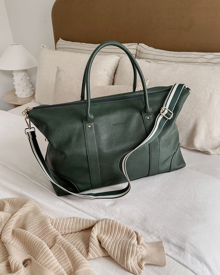 Alexis Stripe Weekender Travel Bag - Forest Green Stripe Handbag Louenhide