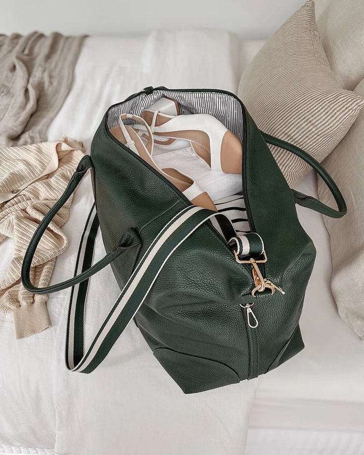 Alexis Stripe Weekender Travel Bag - Forest Green Stripe Handbag Louenhide