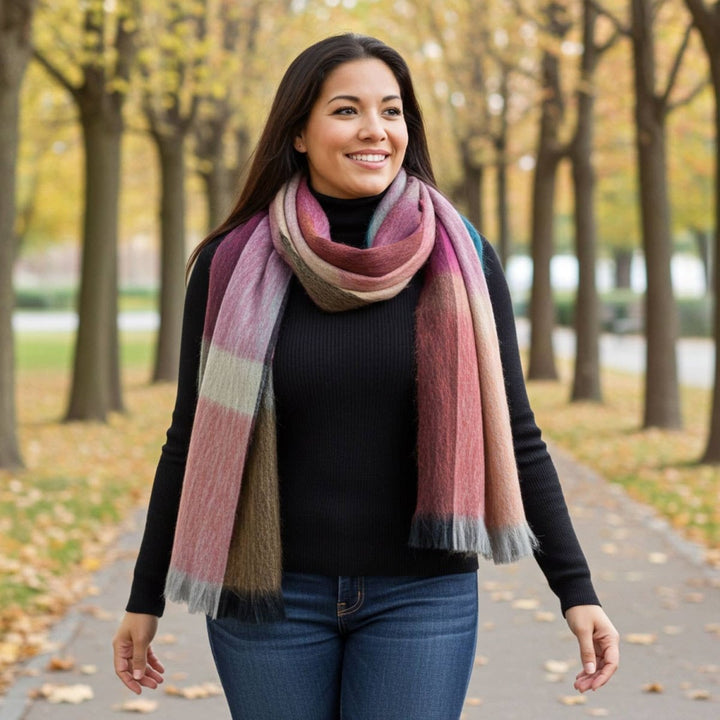 Alpaca Plaid Scarf - Rainbow Shupaca Alpaca
