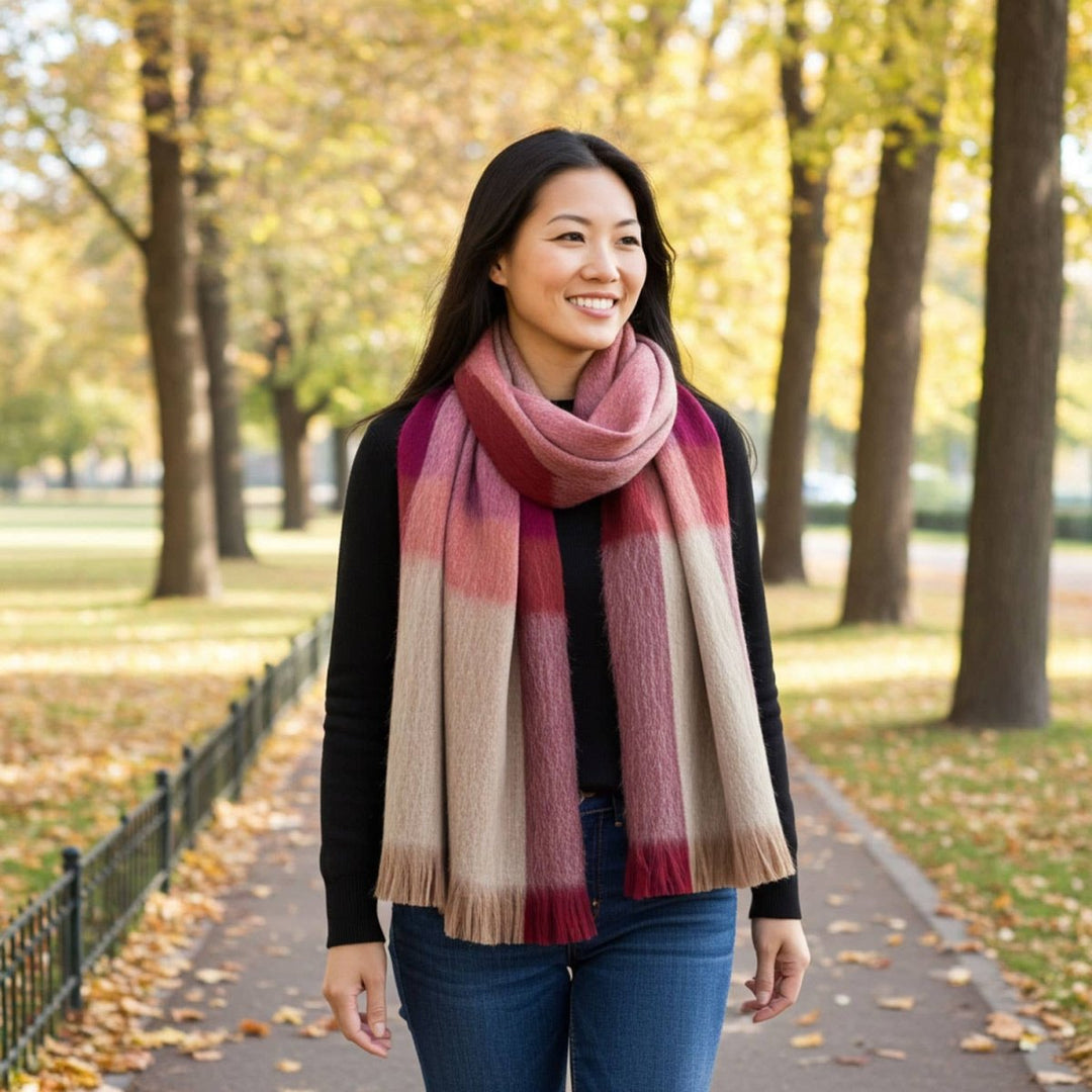 Alpaca Plaid Scarf - Sea Coral scarves Shupaca Alpaca
