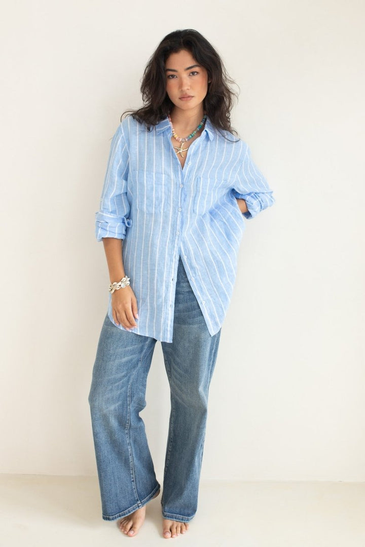 Amalfi Stripe Boyfriend Linen Shirt Hut