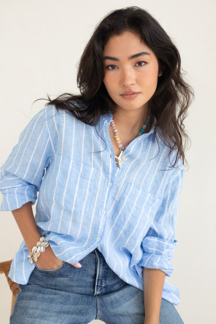 Amalfi Stripe Boyfriend Linen Shirt Hut