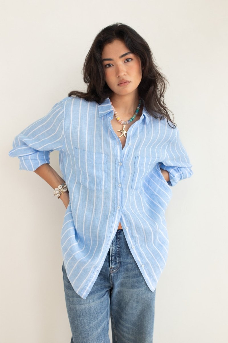 Amalfi Stripe Boyfriend Linen Shirt Hut