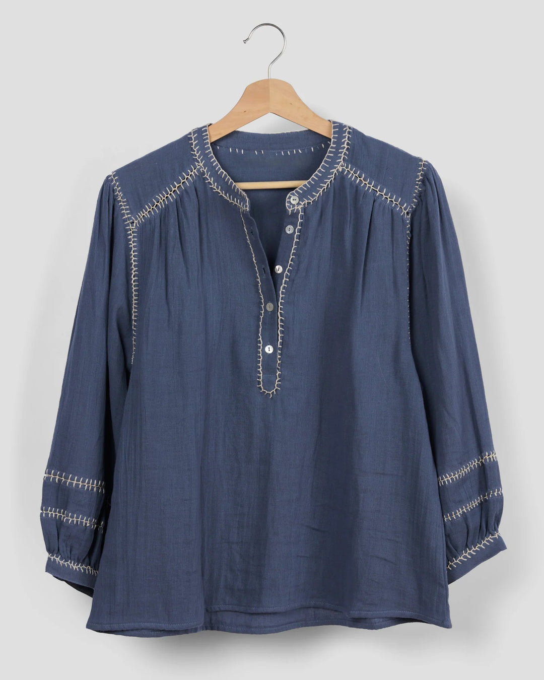 Amelie Feather Stitch Blouse - Blue Blouse Marie Louise De Monteray
