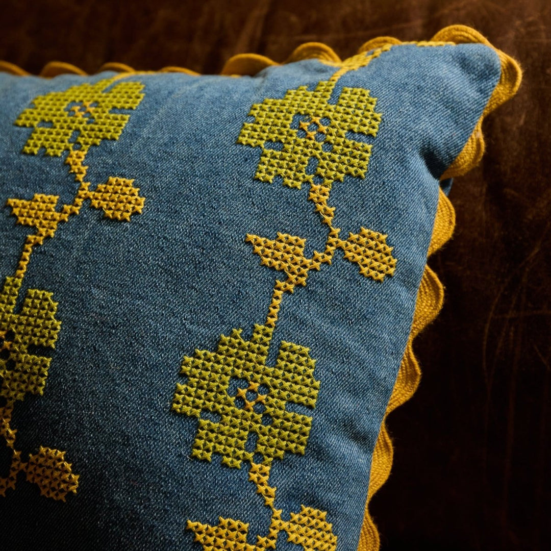 Anneliese Reversible Denim Cushion - Peridot - Stanleyandstone