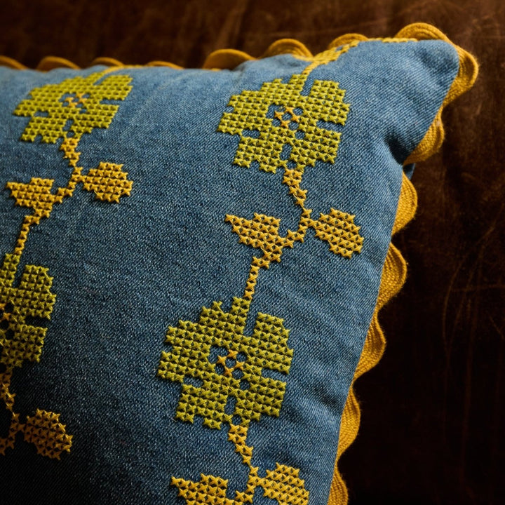 Anneliese Reversible Denim Cushion - Peridot - Stanleyandstone