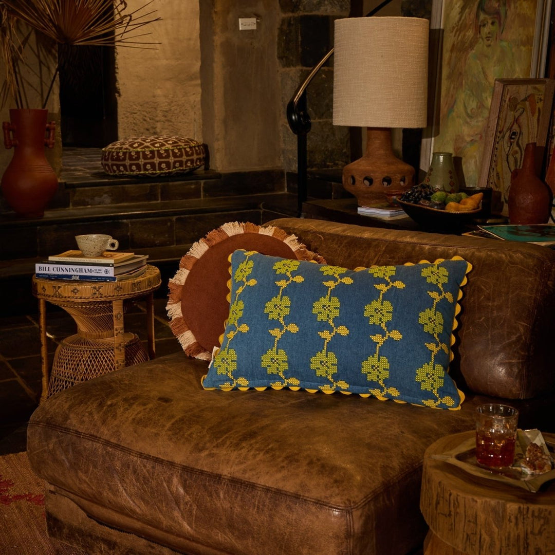 Anneliese Reversible Denim Cushion - Peridot - Stanleyandstone