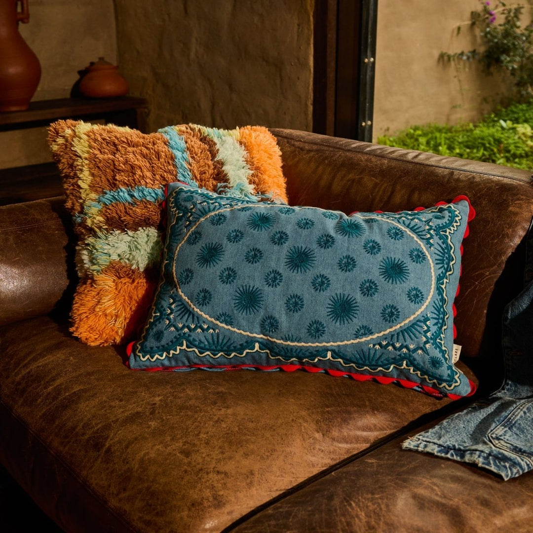 Anneliese Reversible Denim Cushion - Poppy - Stanleyandstone