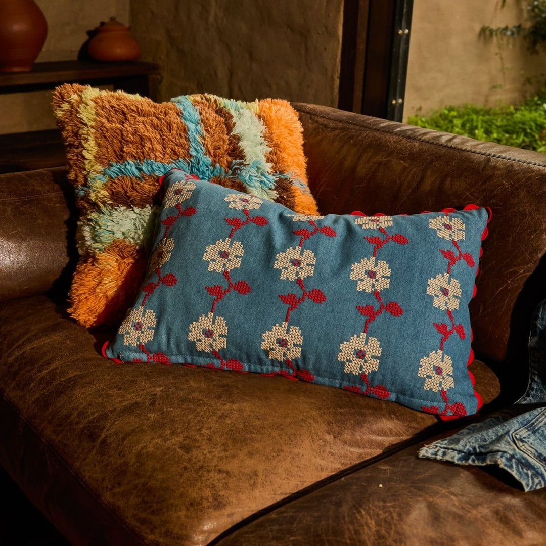 Anneliese Reversible Denim Cushion - Poppy - Stanleyandstone
