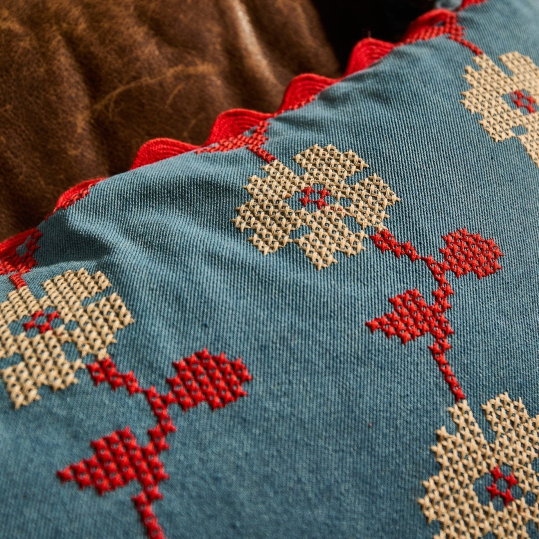 Anneliese Reversible Denim Cushion - Poppy - Stanleyandstone