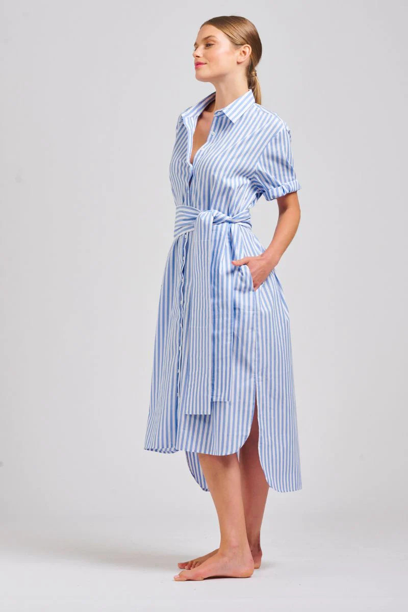 The Annie Short Sleeve Dress - Pale Blue Stripe Dresses Shirty   