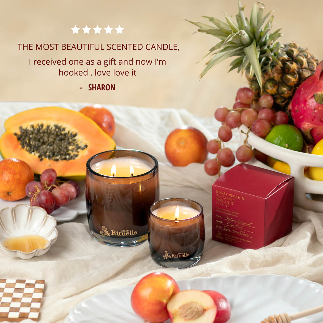 Nectarine, Honey Blossom, Bergamot, Vetiver<br> Scented Soy Candle | 400gm Urban Rituelle
