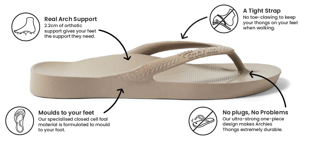 Archies Arch Support Thongs - Taupe Shoes Archies