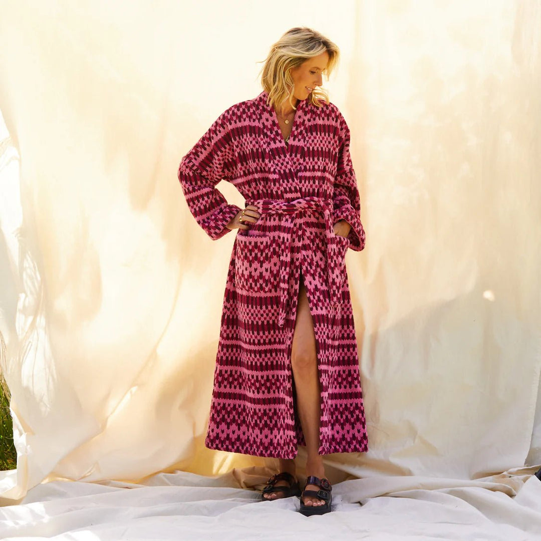 Arlette Towelling robe - Cosmo Pink Bath Robe Sage & Clare