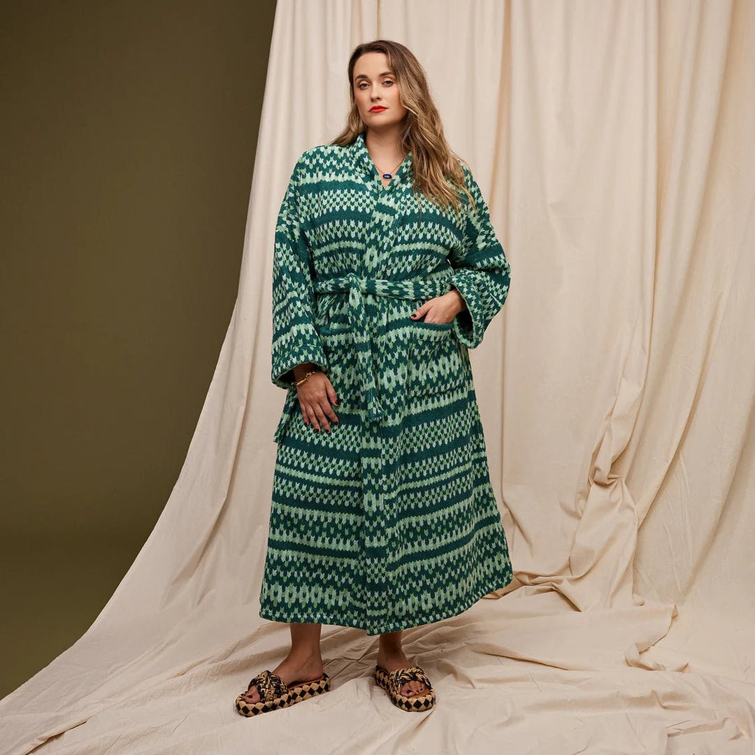 Arlette Towelling robe - Forest Bath Robe Sage & Clare