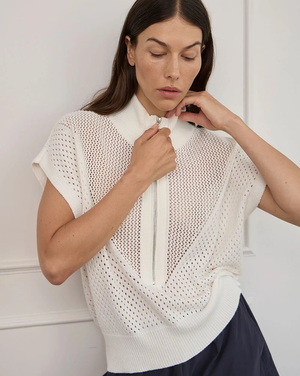 Arlington Milne - Carrie Zip Top Cream Tee shirt Arlington Milne