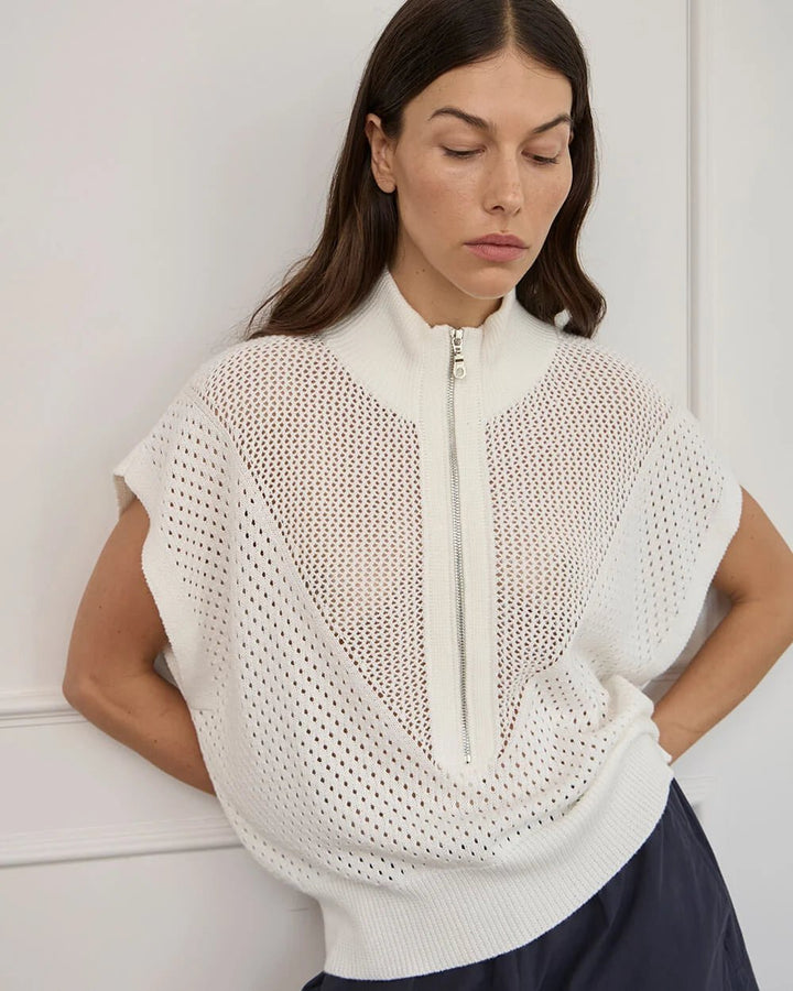 Arlington Milne - Carrie Zip Top Cream Tee shirt Arlington Milne