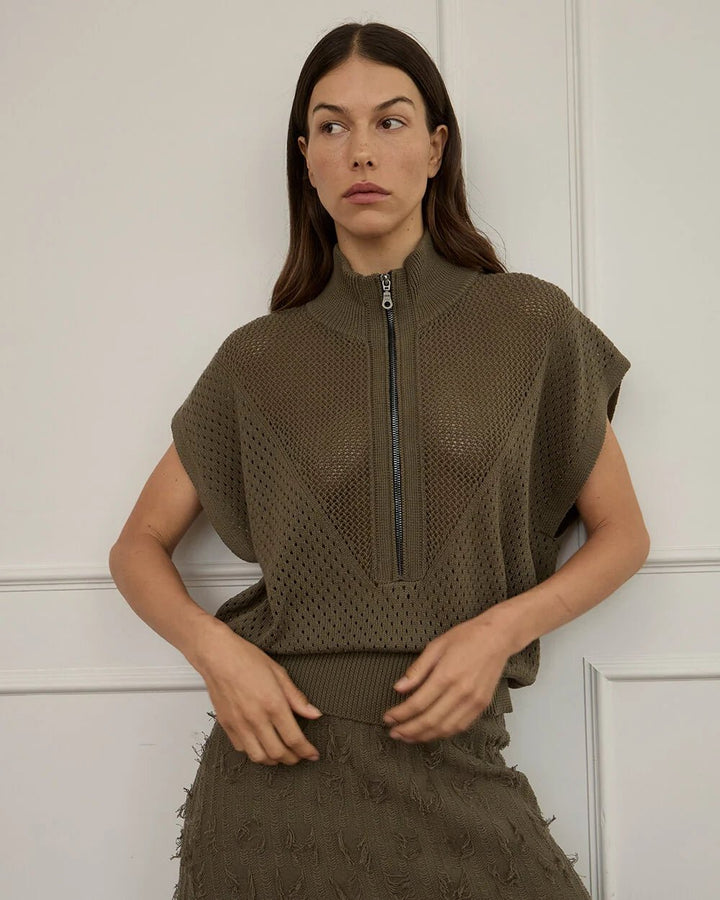 Arlington Milne - Carrie Zip Top Khaki Tee shirt Arlington Milne