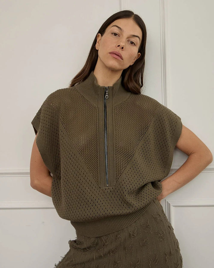 Arlington Milne - Carrie Zip Top Khaki Tee shirt Arlington Milne