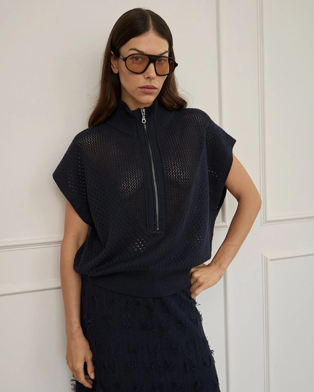 Arlington Milne - Carrie Zip Top Navy Tee shirt Arlington Milne