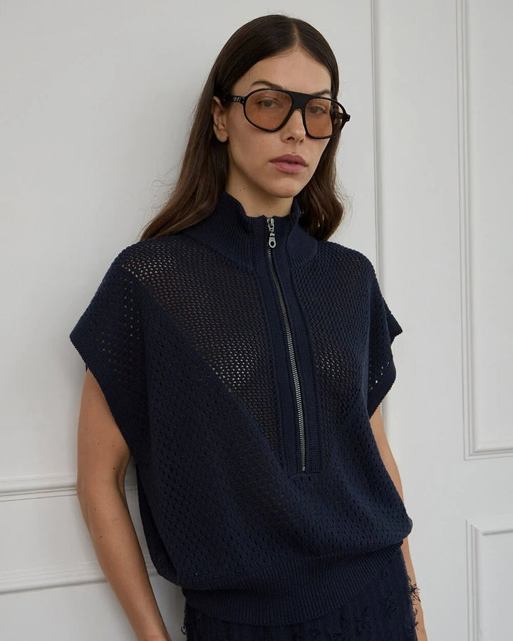 Arlington Milne - Carrie Zip Top Navy Tee shirt Arlington Milne