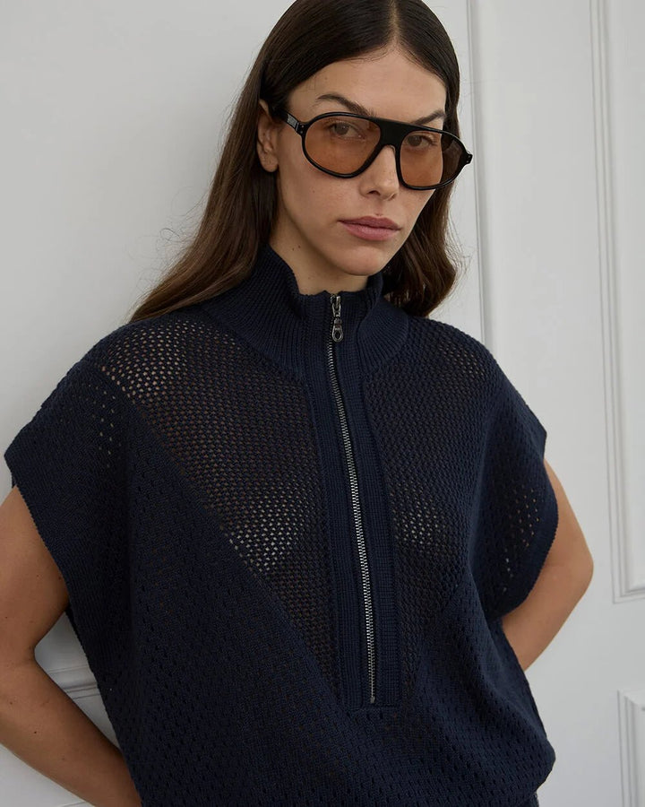 Arlington Milne - Carrie Zip Top Navy Tee shirt Arlington Milne