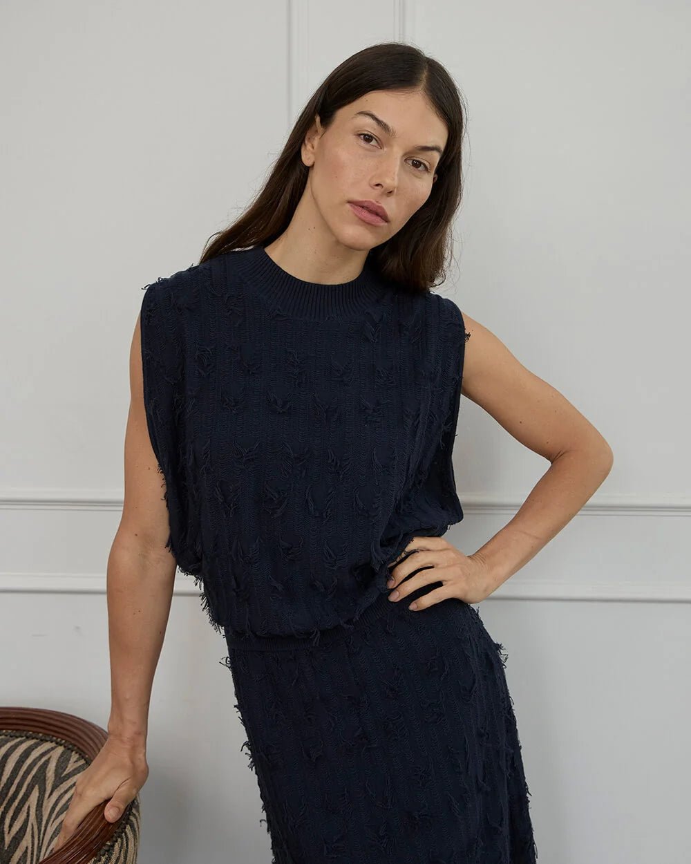 Arlington Milne - Casie Fringe Tank - Navy Tee shirt Arlington Milne